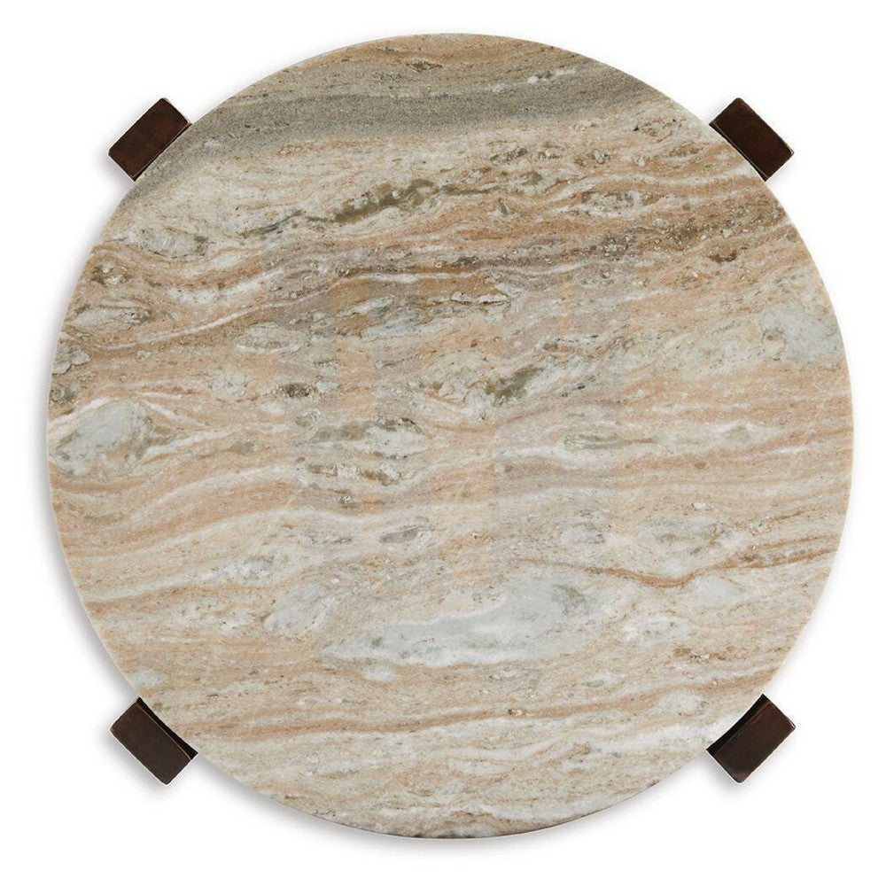 Dore Side End Table | Round Marble Top | Angled Legs | Beige | Brown 24"