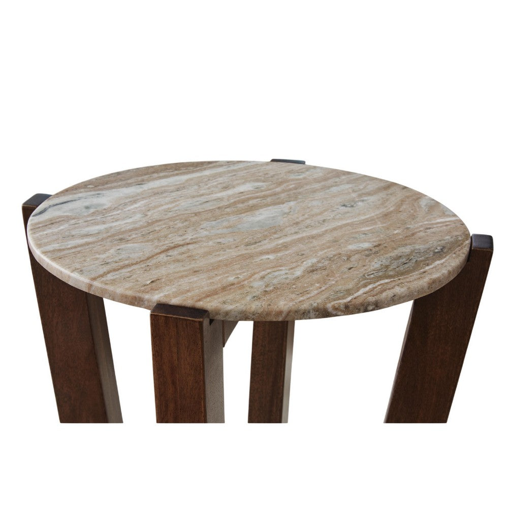 Dore Side End Table | Round Marble Top | Angled Legs | Beige | Brown 24"