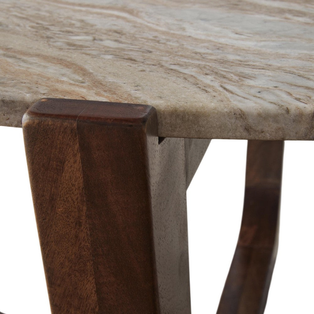 Dore Side End Table | Round Marble Top | Angled Legs | Beige | Brown 24"