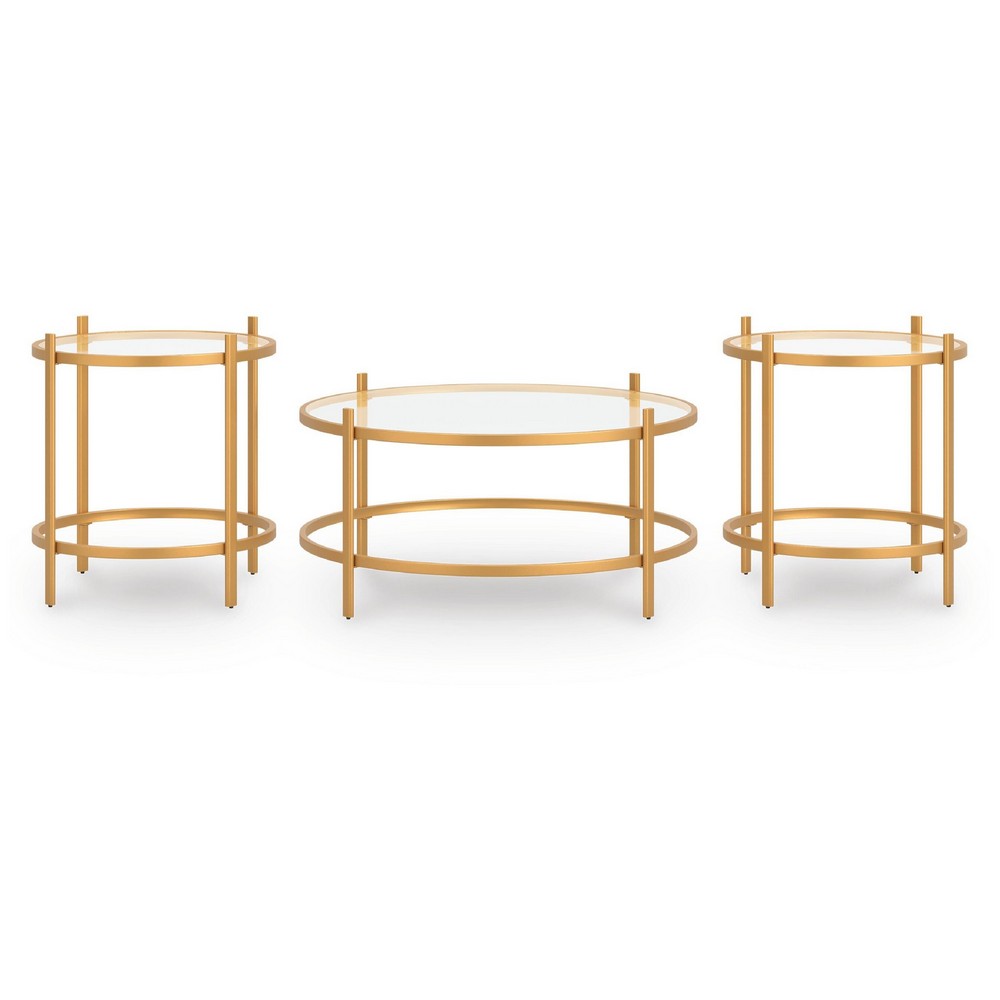 Pera 3pc Coffee Table & 2 End Table Set | Glass Top | Gold Steel Frame