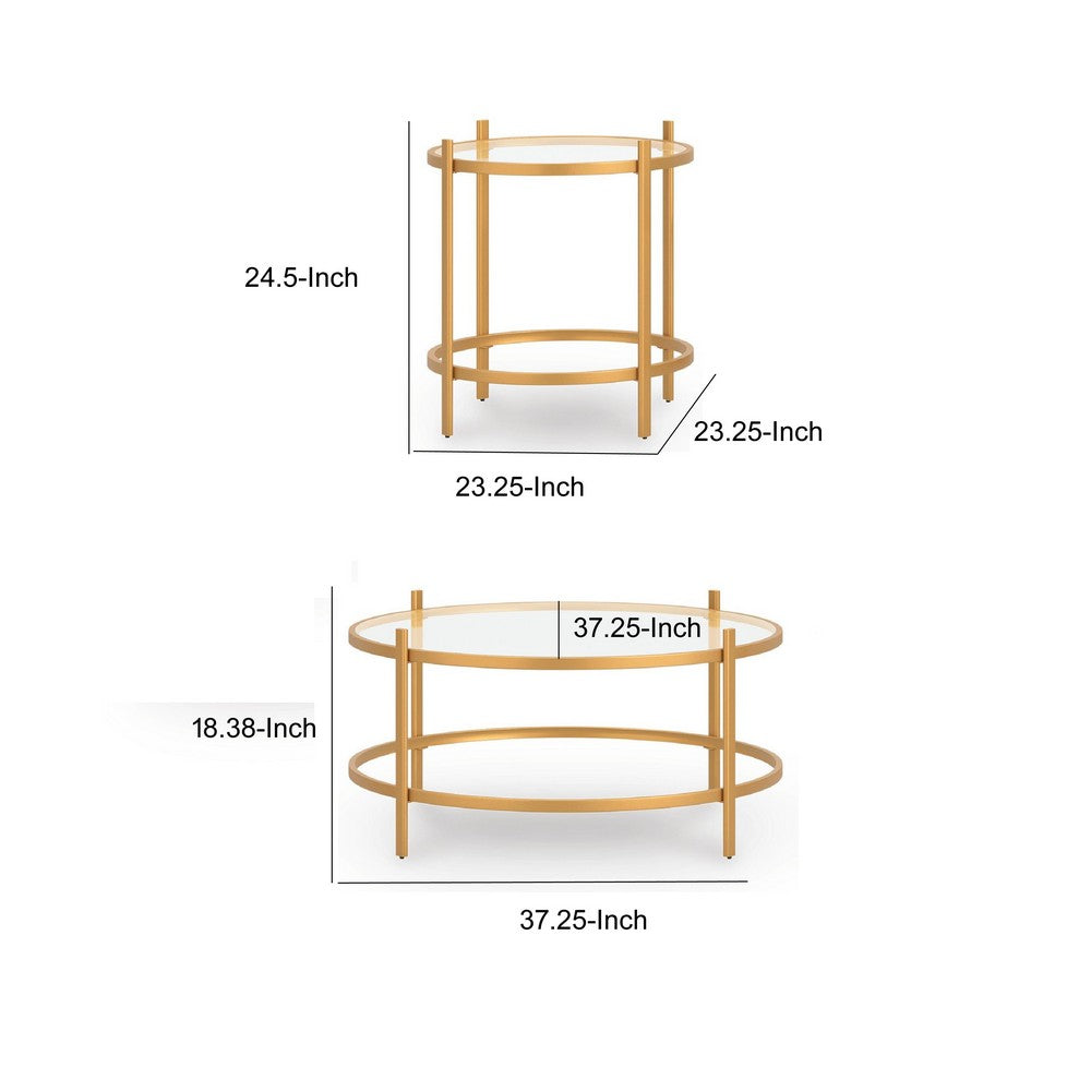 Pera 3pc Coffee Table & 2 End Table Set | Glass Top | Gold Steel Frame