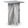 Kein Square Accent Table | Cross Paneled Base | White Gray Marble 20"