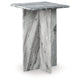 Kein Square Accent Table | Cross Paneled Base | White Gray Marble 20"