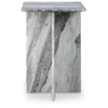 Kein Square Accent Table | Cross Paneled Base | White Gray Marble 20"