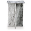 Kein Square Accent Table | Cross Paneled Base | White Gray Marble 20"