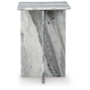 Kein Square Accent Table | Cross Paneled Base | White Gray Marble 20"
