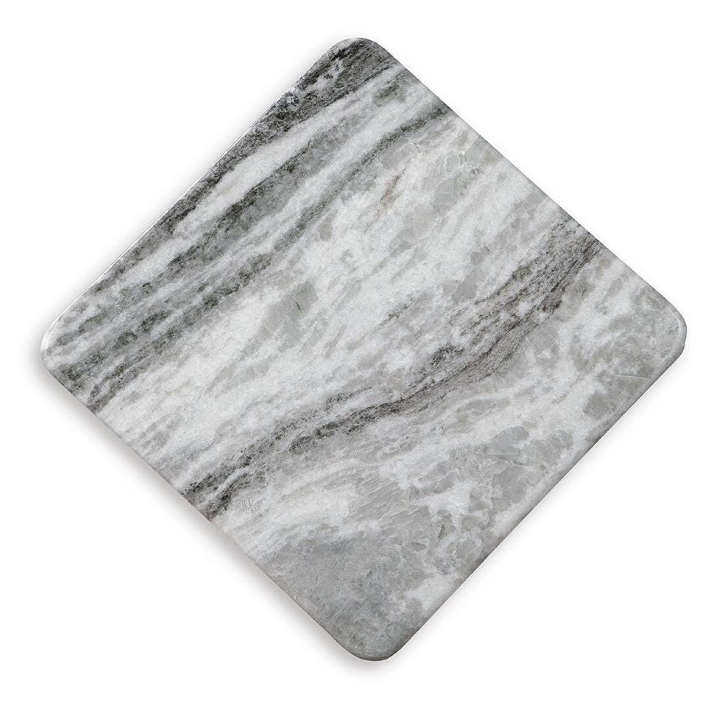 Kein Square Accent Table | Cross Paneled Base | White Gray Marble 20"