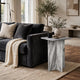 Kein Square Accent Table | Cross Paneled Base | White Gray Marble 20"