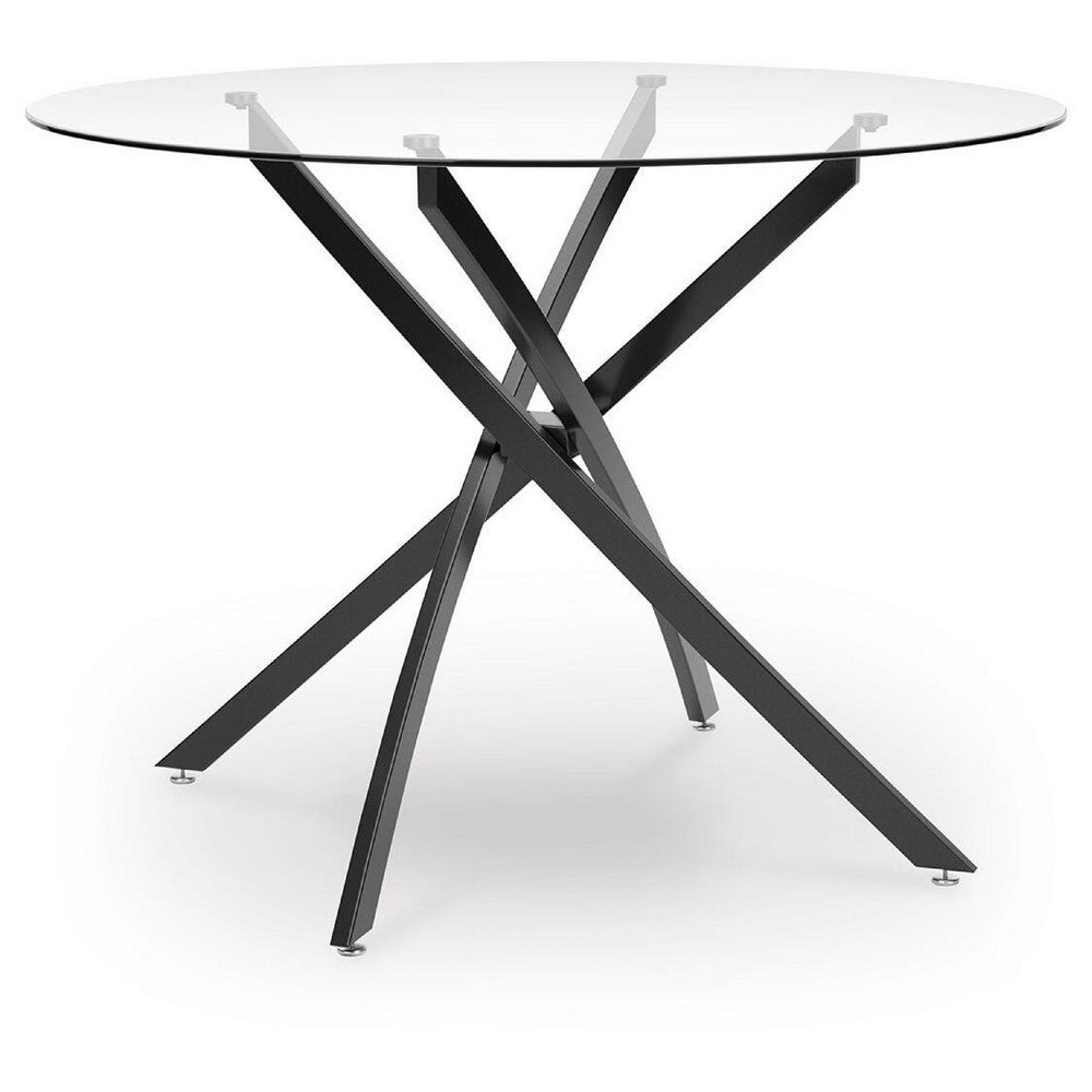 Pheri Dining Table | Glass Round Top | Intricate Legs | Dark Gray 42"