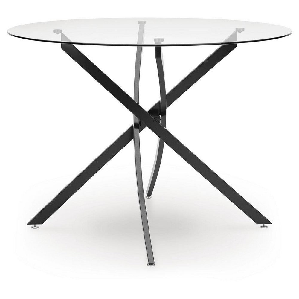 Pheri Dining Table | Glass Round Top | Intricate Legs | Dark Gray 42"