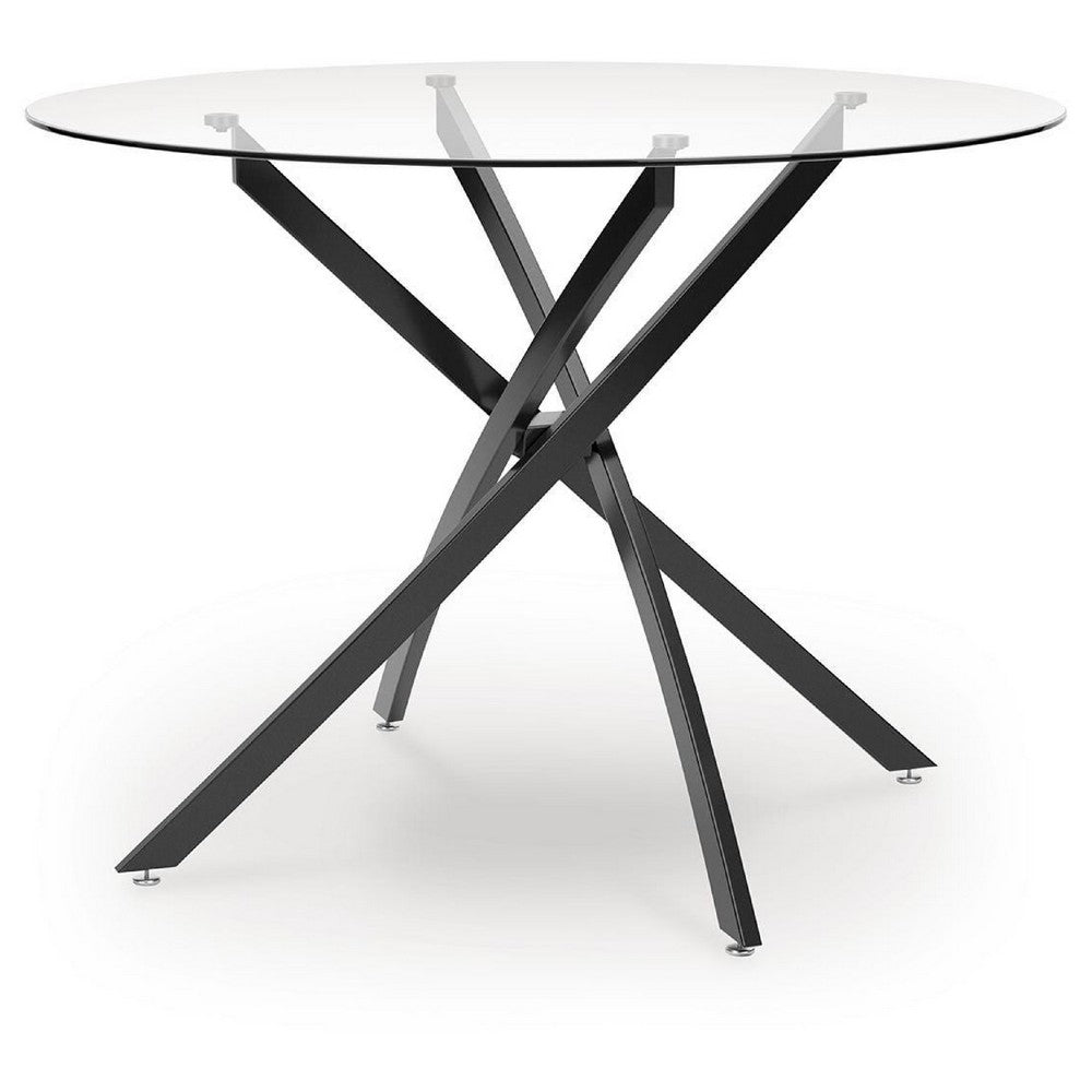 Pheri Dining Table | Glass Round Top | Intricate Legs | Dark Gray 42"