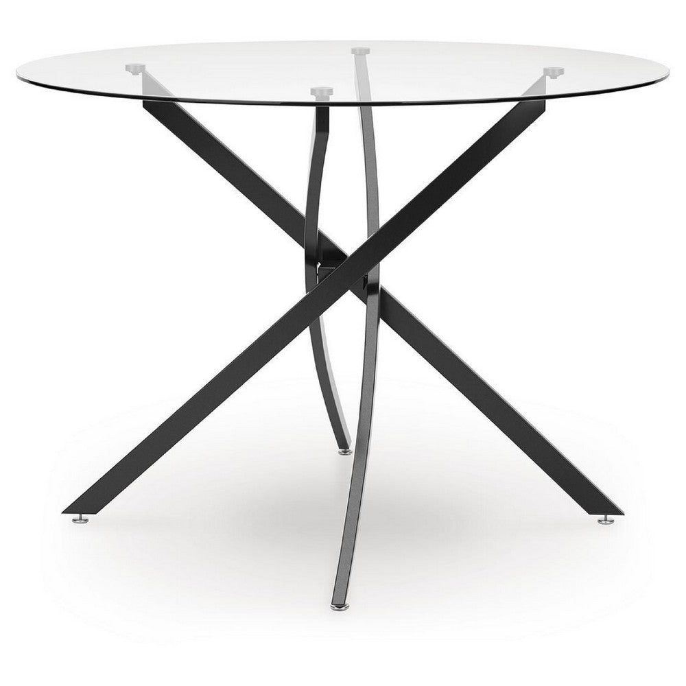 Pheri Dining Table | Glass Round Top | Intricate Legs | Dark Gray 42"
