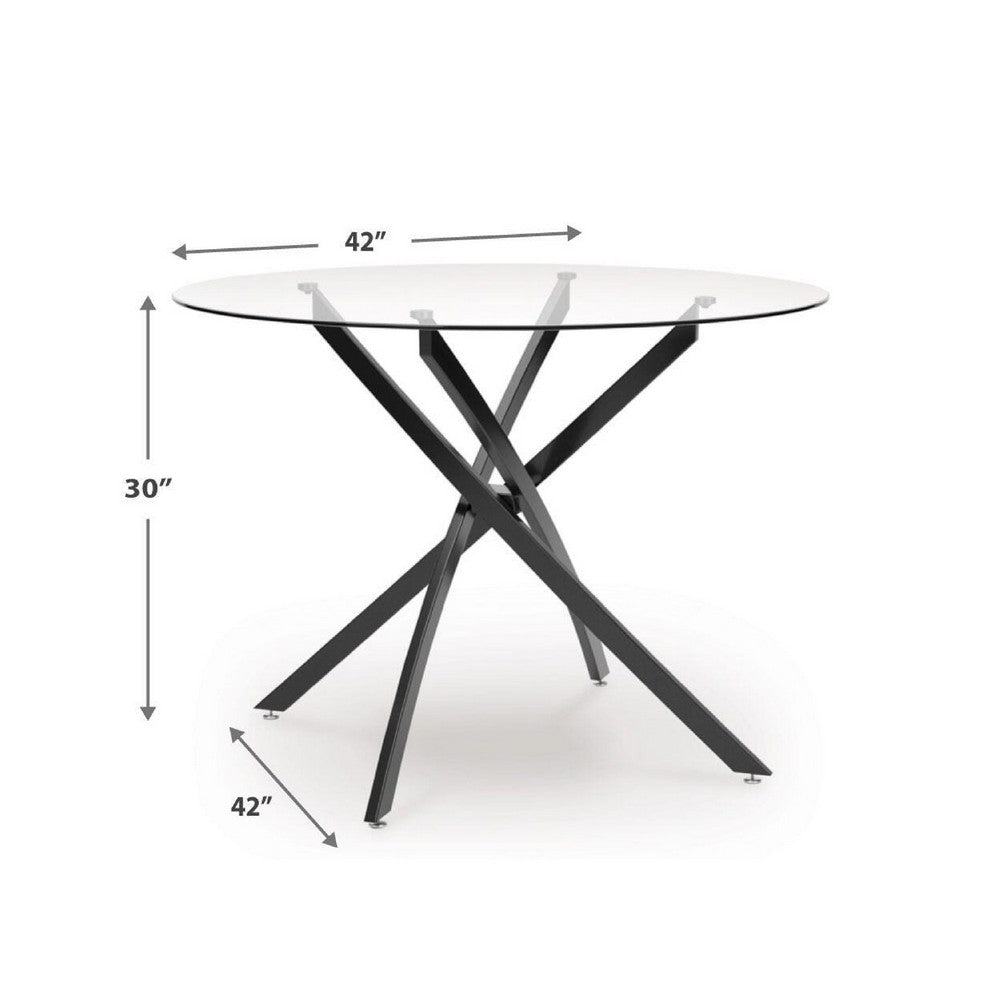 Pheri Dining Table | Glass Round Top | Intricate Legs | Dark Gray 42"