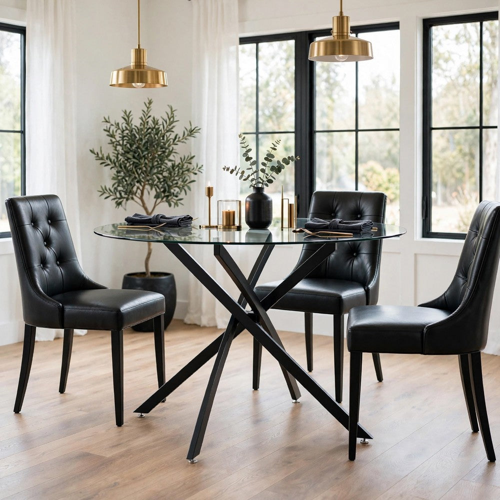 Pheri Dining Table | Glass Round Top | Intricate Legs | Dark Gray 42"