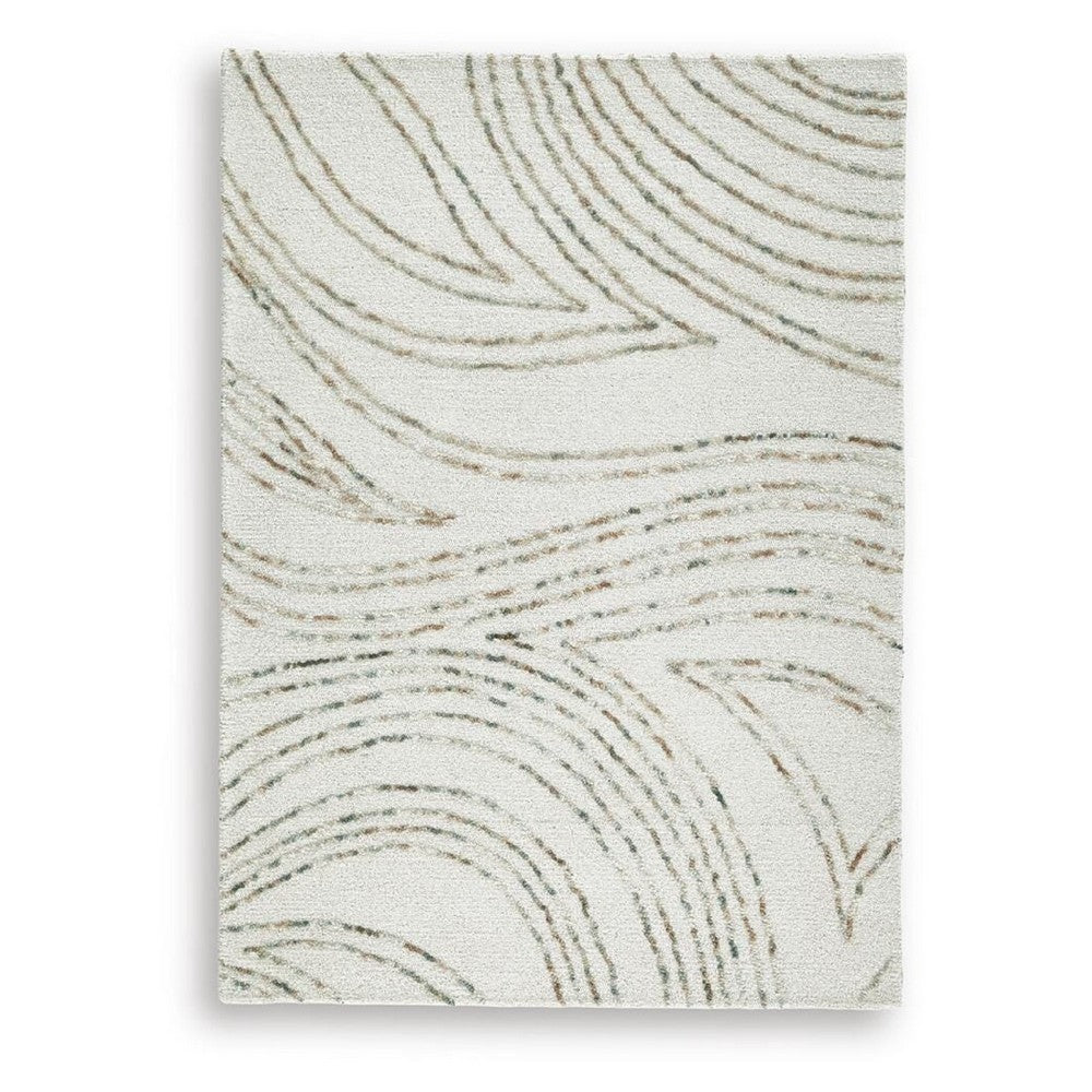 Delma 5x7 Medium Area Rug | Flowing Abstract Pattern | Green & Ivory Wool