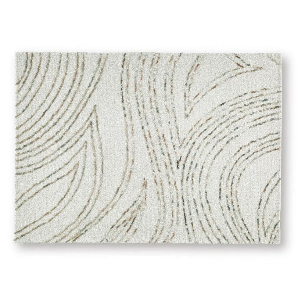Delma 5x7 Medium Area Rug | Flowing Abstract Pattern | Green & Ivory Wool