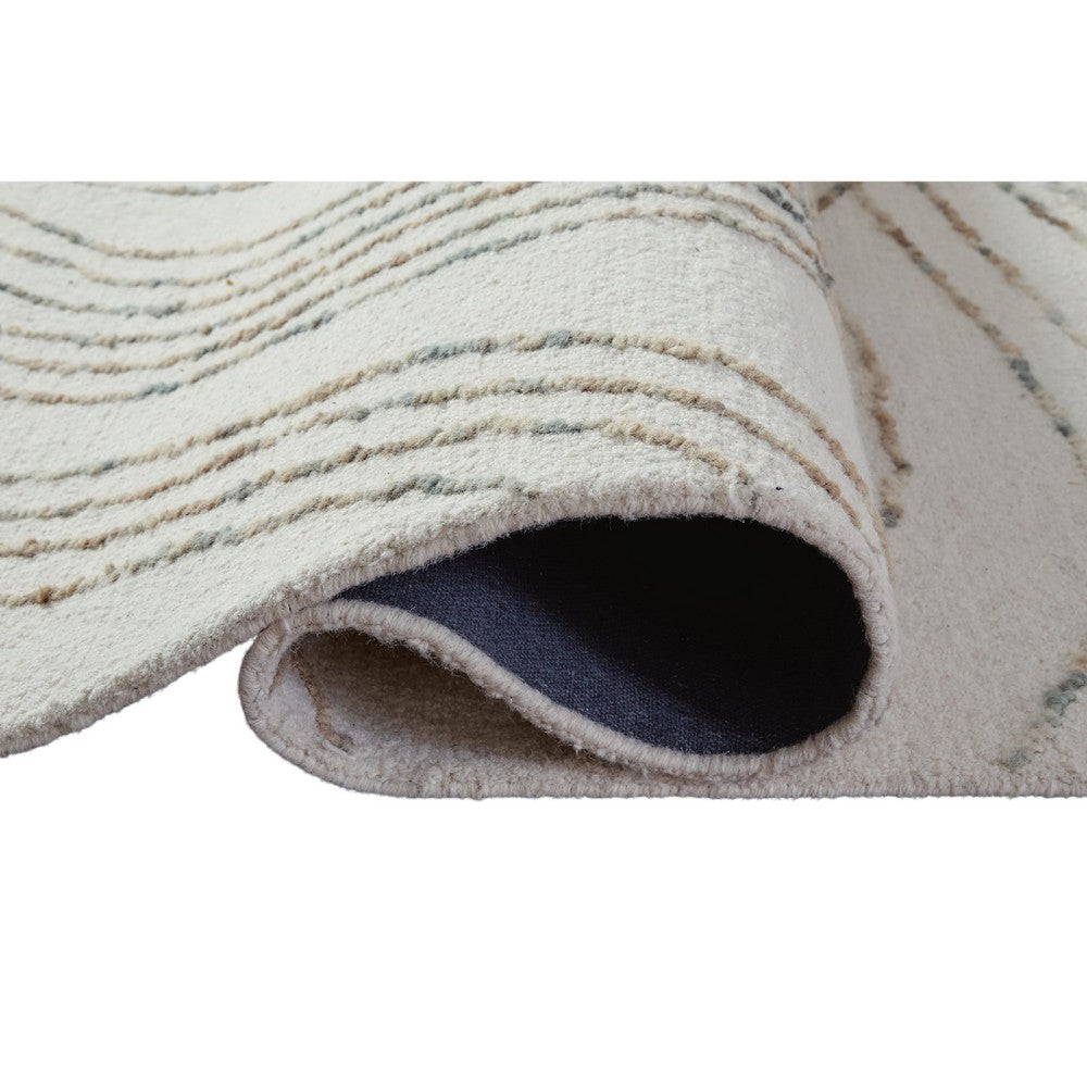 Delma 5x7 Medium Area Rug | Flowing Abstract Pattern | Green & Ivory Wool