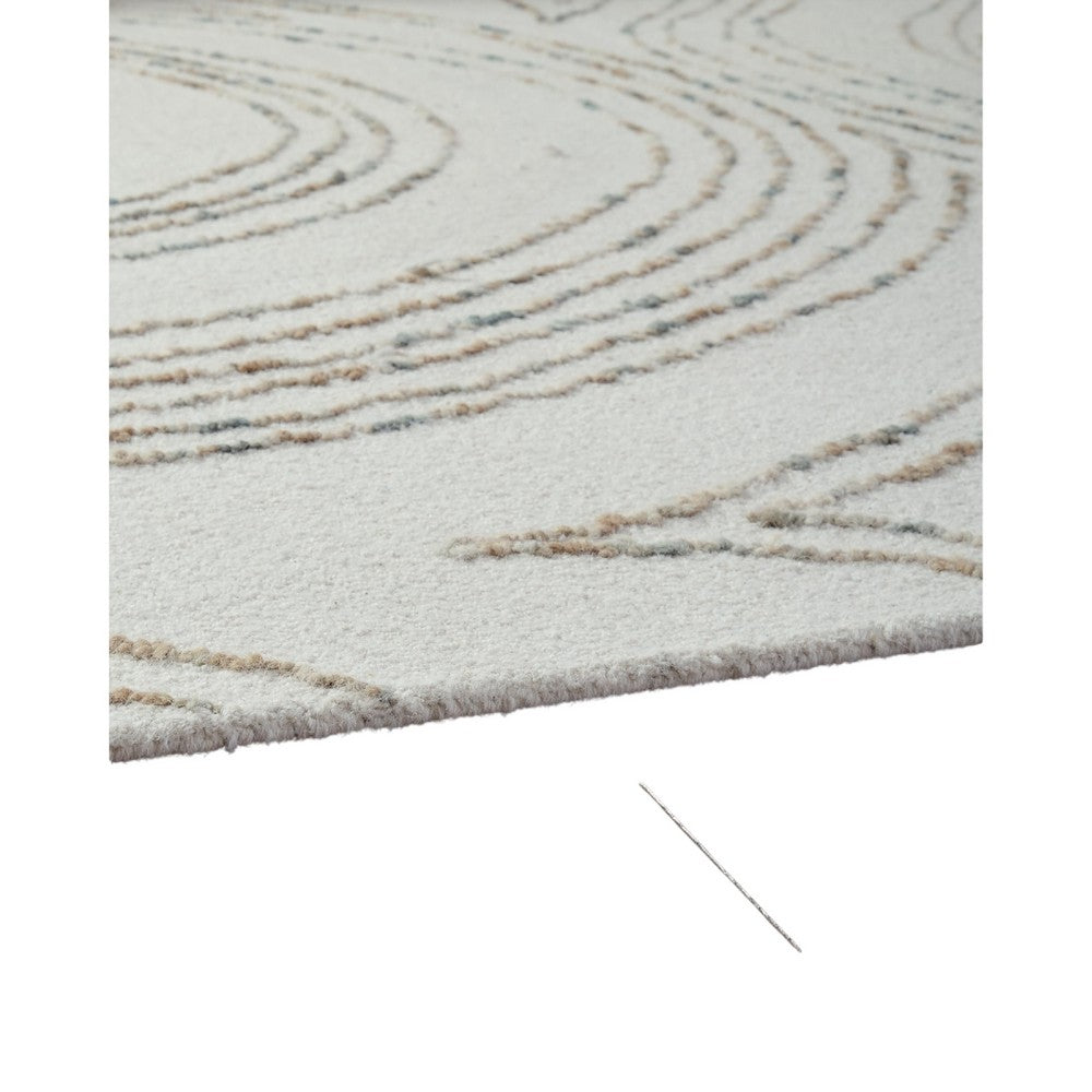 Delma 5x7 Medium Area Rug | Flowing Abstract Pattern | Green & Ivory Wool