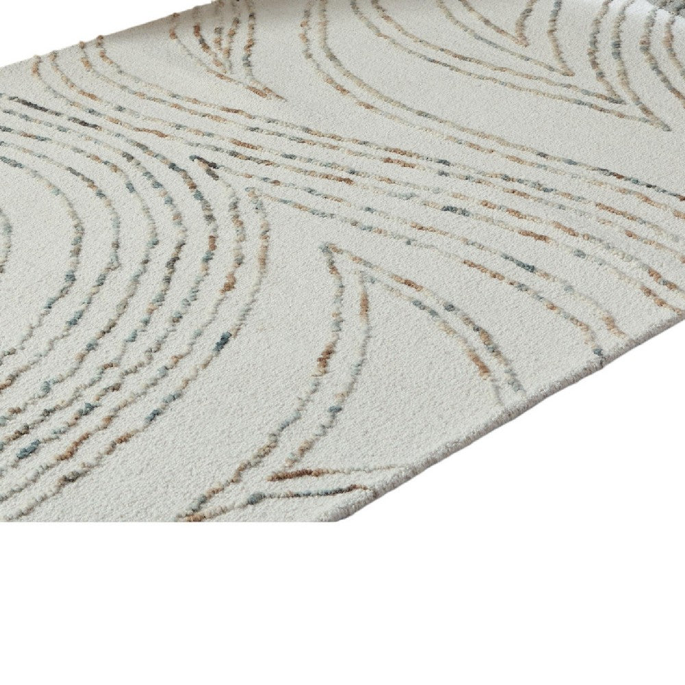 Delma 5x7 Medium Area Rug | Flowing Abstract Pattern | Green & Ivory Wool