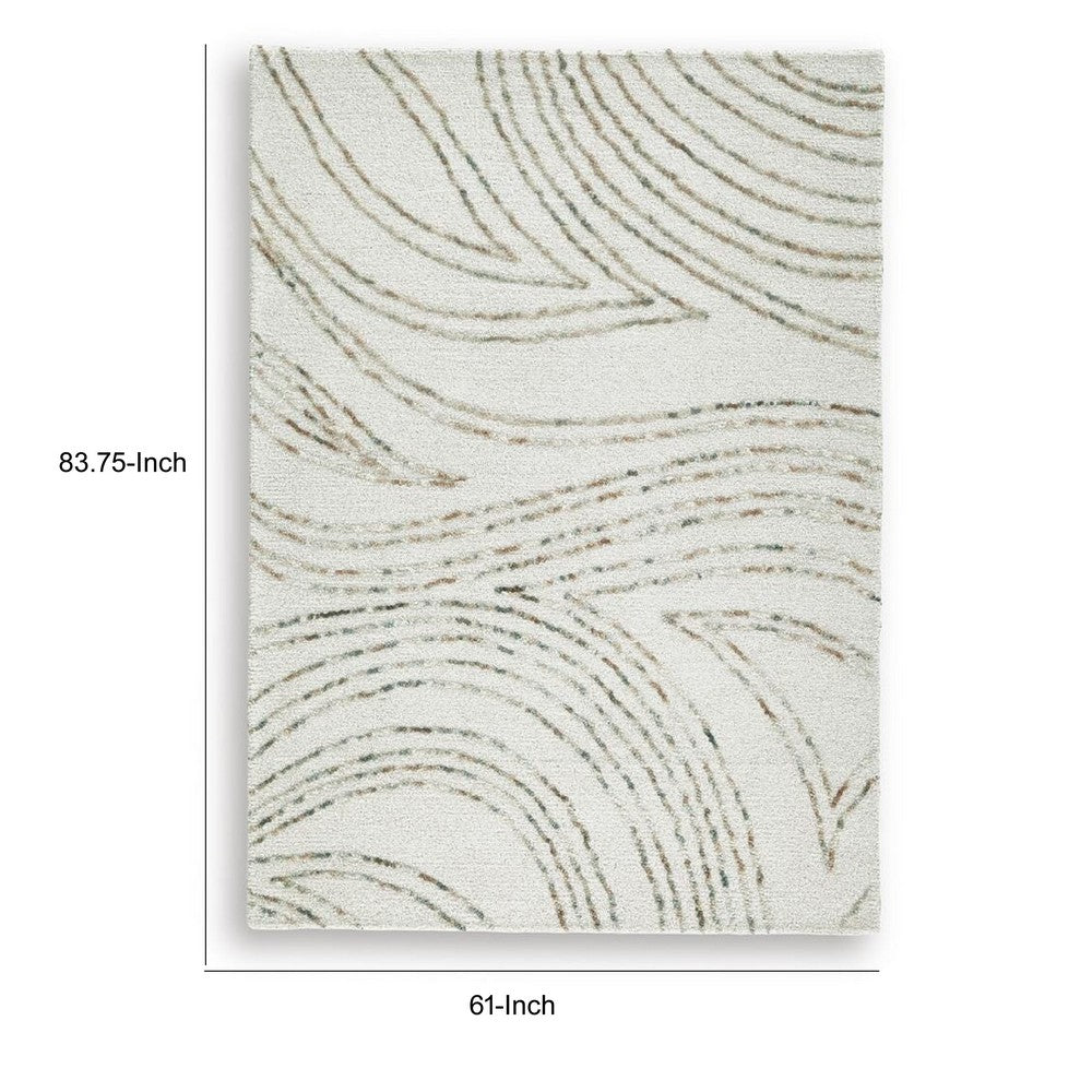 Delma 5x7 Medium Area Rug | Flowing Abstract Pattern | Green & Ivory Wool