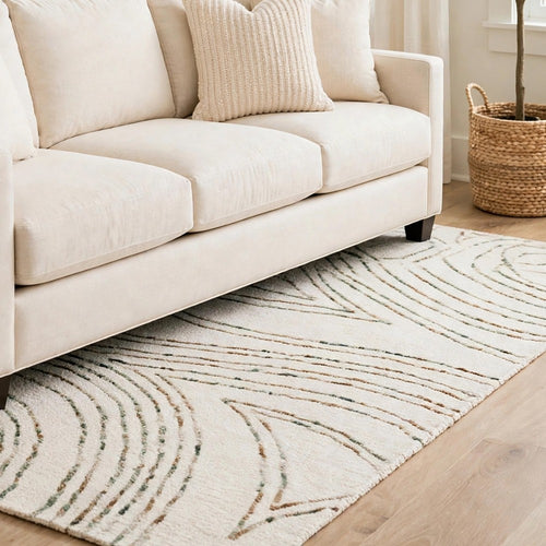 Delma 5x7 Medium Area Rug | Flowing Abstract Pattern | Green & Ivory Wool