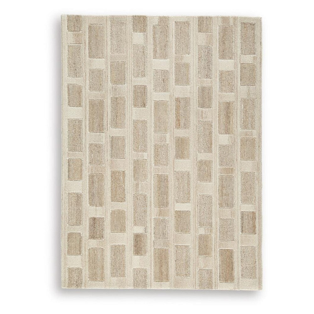 Lisa 5x7 Medium Area Rug | Stripe Pattern | White & Brown Wool Polyester