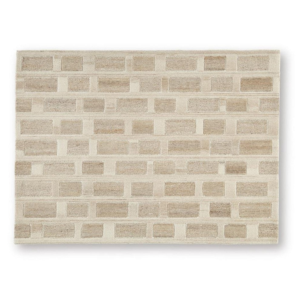 Lisa 5x7 Medium Area Rug | Stripe Pattern | White & Brown Wool Polyester
