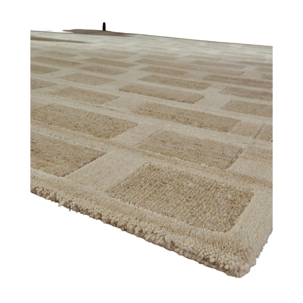 Lisa 5x7 Medium Area Rug | Stripe Pattern | White & Brown Wool Polyester