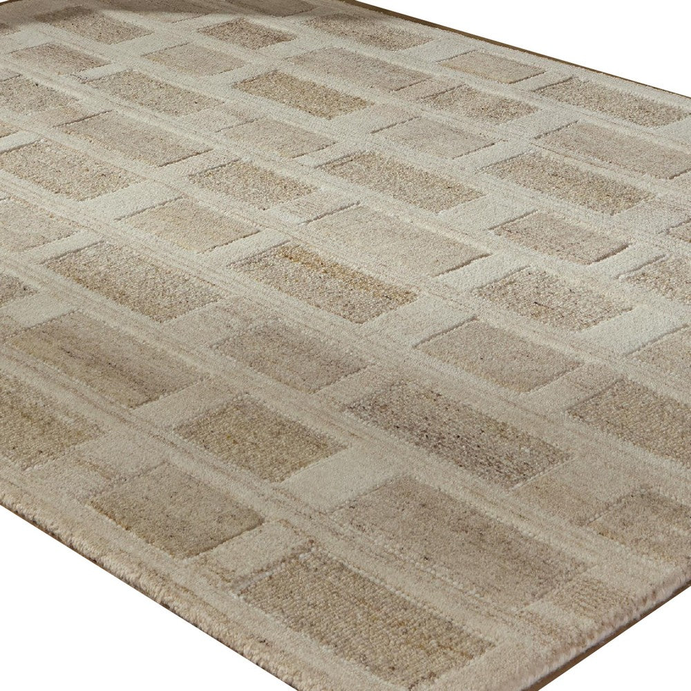 Lisa 5x7 Medium Area Rug | Stripe Pattern | White & Brown Wool Polyester