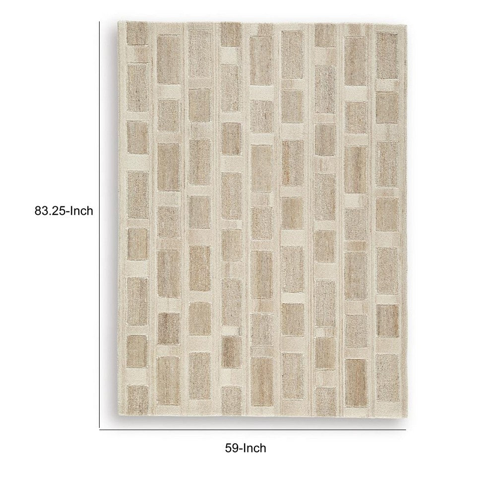 Lisa 5x7 Medium Area Rug | Stripe Pattern | White & Brown Wool Polyester