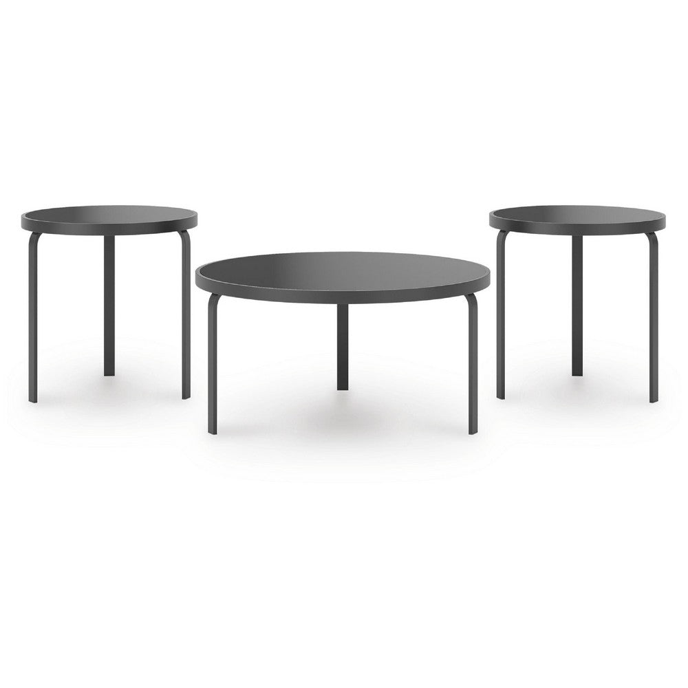 Dori 3pc Coffee Table & 2 End Table Set | Round Glass Top | Matte Black
