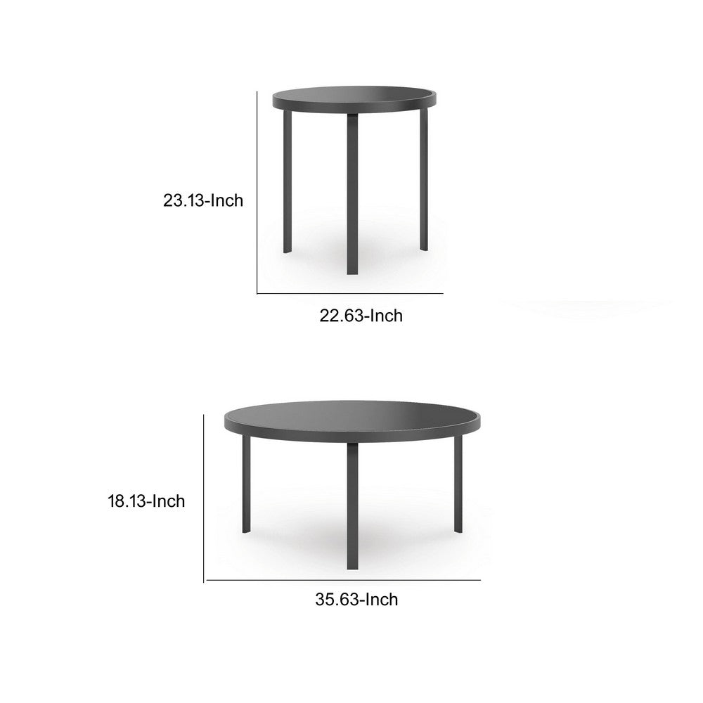 Dori 3pc Coffee Table & 2 End Table Set | Round Glass Top | Matte Black