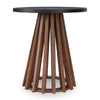 Kely Round Side End Table | Conical Slatted Base | Black & Brown 25"