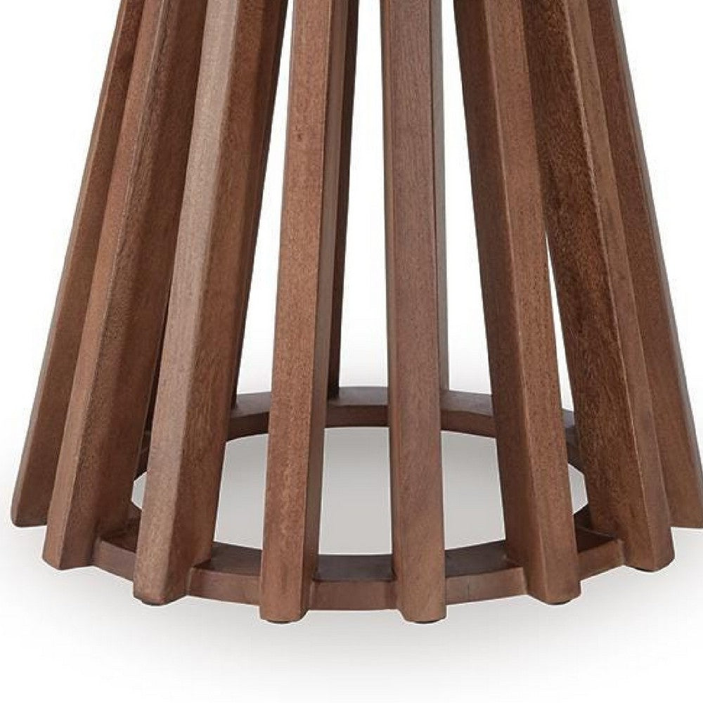Kely Round Side End Table | Conical Slatted Base | Black & Brown 25"