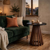 Kely Round Side End Table | Conical Slatted Base | Black & Brown 25"