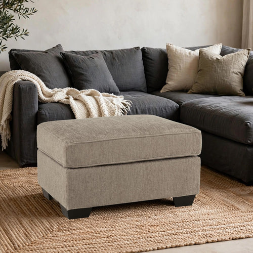 Oly Accent Ottoman | Foam Seat | Mocha Brown Polyester | Black Legs 34"