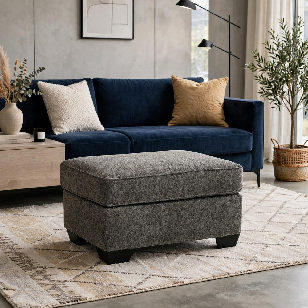 Oly Accent Ottoman | Foam Seat | Graphite Gray Polyester | Black Legs 34"