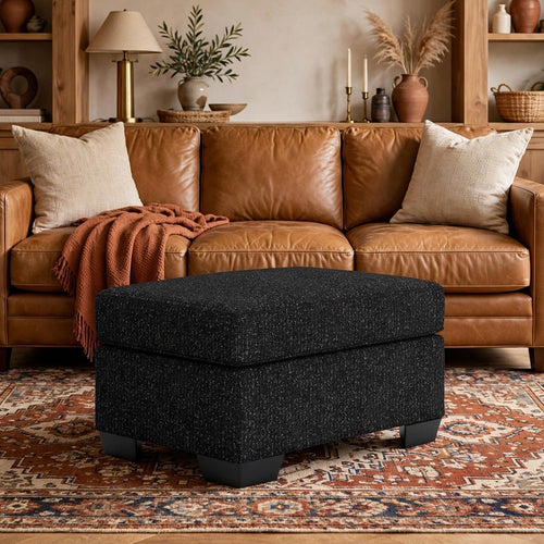 Jez Accent Ottoman | Cushioned Foam Seat | Coal Black Polyester 34"