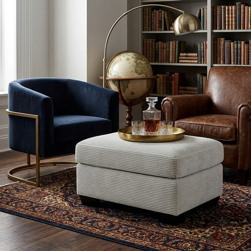 Gesi Accent Ottoman | Boxed Seat | Foam Fill Smoke Gray Corduroy 34"