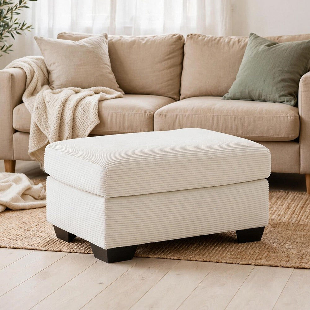 Gesi Accent Ottoman | Boxed Seat | Foam Fill Soft Ivory Corduroy 34"