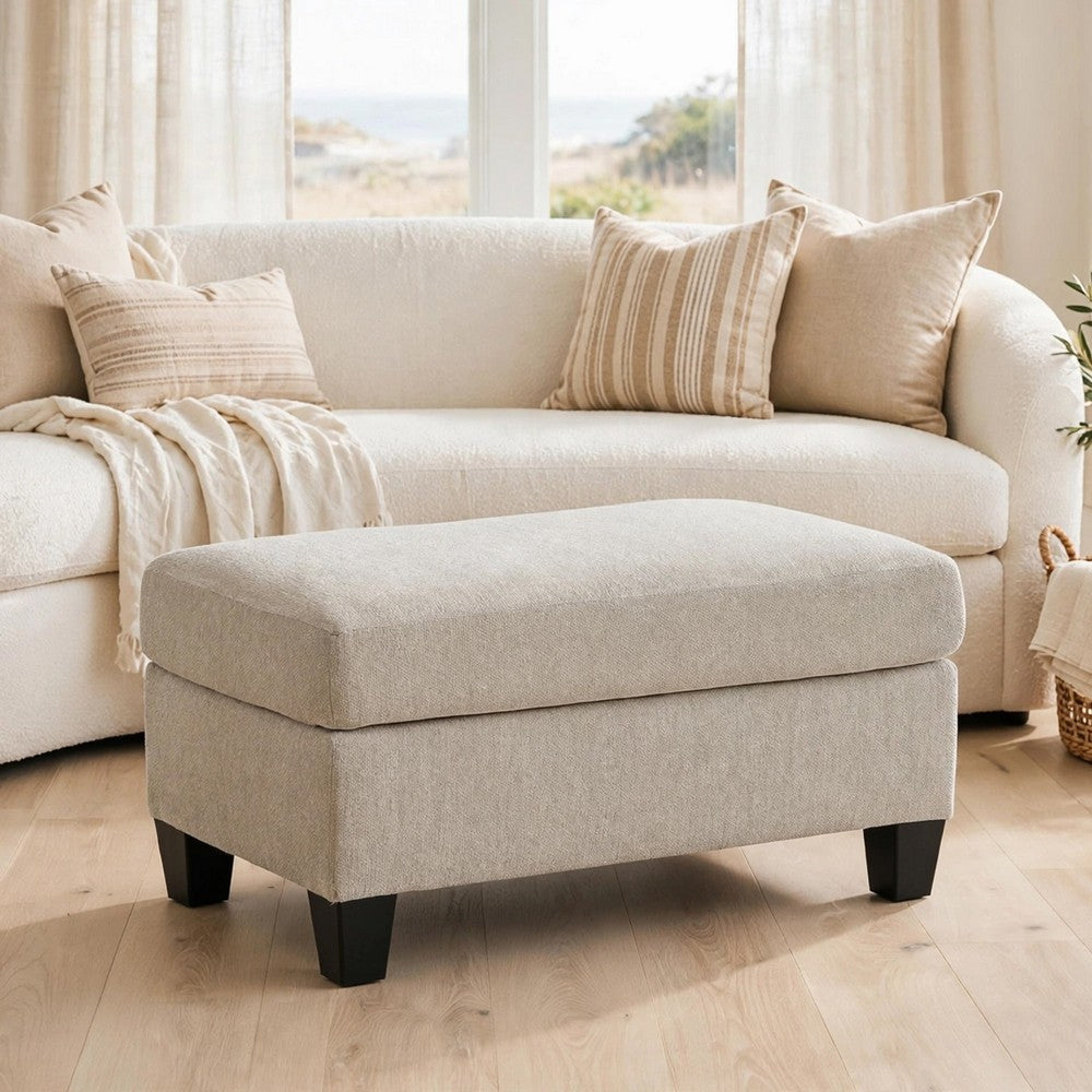Wecy Accent Ottoman | Foam Fill Taupe Gray Polyester | Black Legs 40"