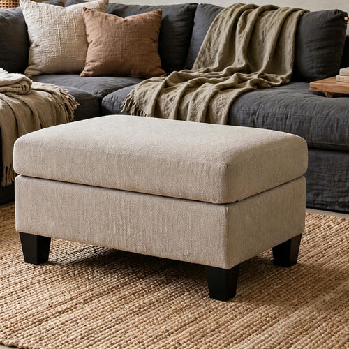 Wecy Accent Ottoman | Foam Fill Taupe Gray Polyester | Black Legs 40"