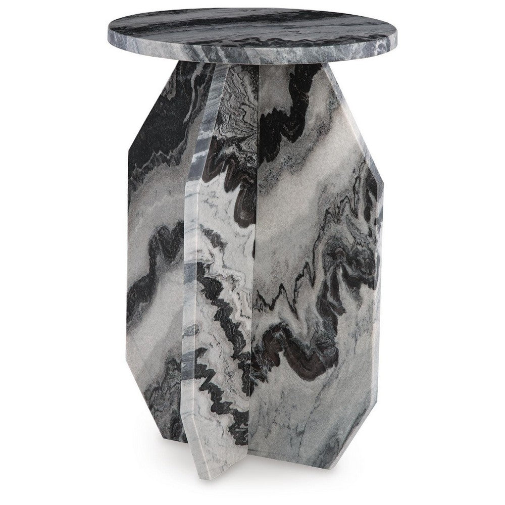 Wira Accent Table | Round Top | Sculptural Base | White Black Marble 23"