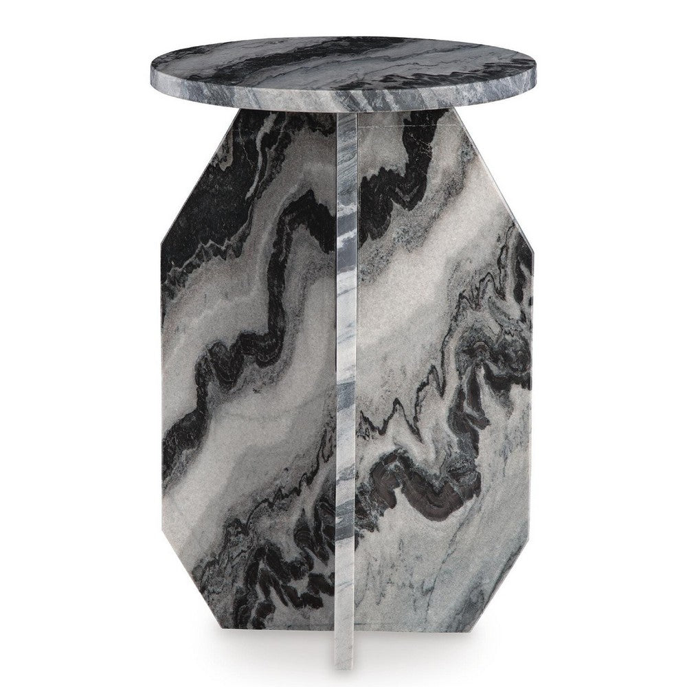 Wira Accent Table | Round Top | Sculptural Base | White Black Marble 23"