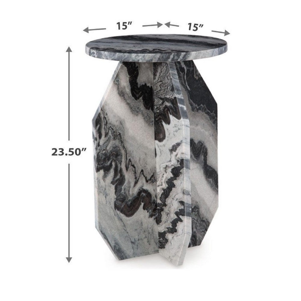 Wira Accent Table | Round Top | Sculptural Base | White Black Marble 23"