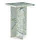 Delo Square Accent Table | Cross Panel Base | White | Green Marble 22"