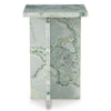 Delo Square Accent Table | Cross Panel Base | White | Green Marble 22"