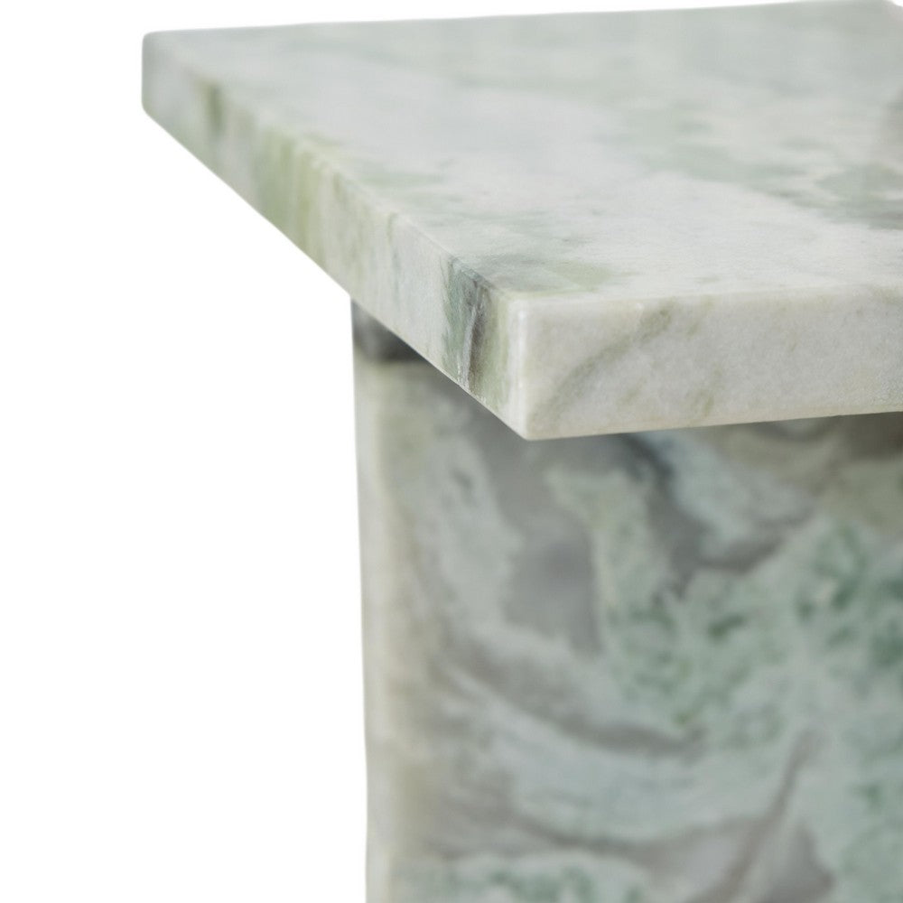 Delo Square Accent Table | Cross Panel Base | White | Green Marble 22"