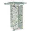 Delo Square Accent Table | Cross Panel Base | White | Green Marble 22"