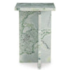 Delo Square Accent Table | Cross Panel Base | White | Green Marble 22"